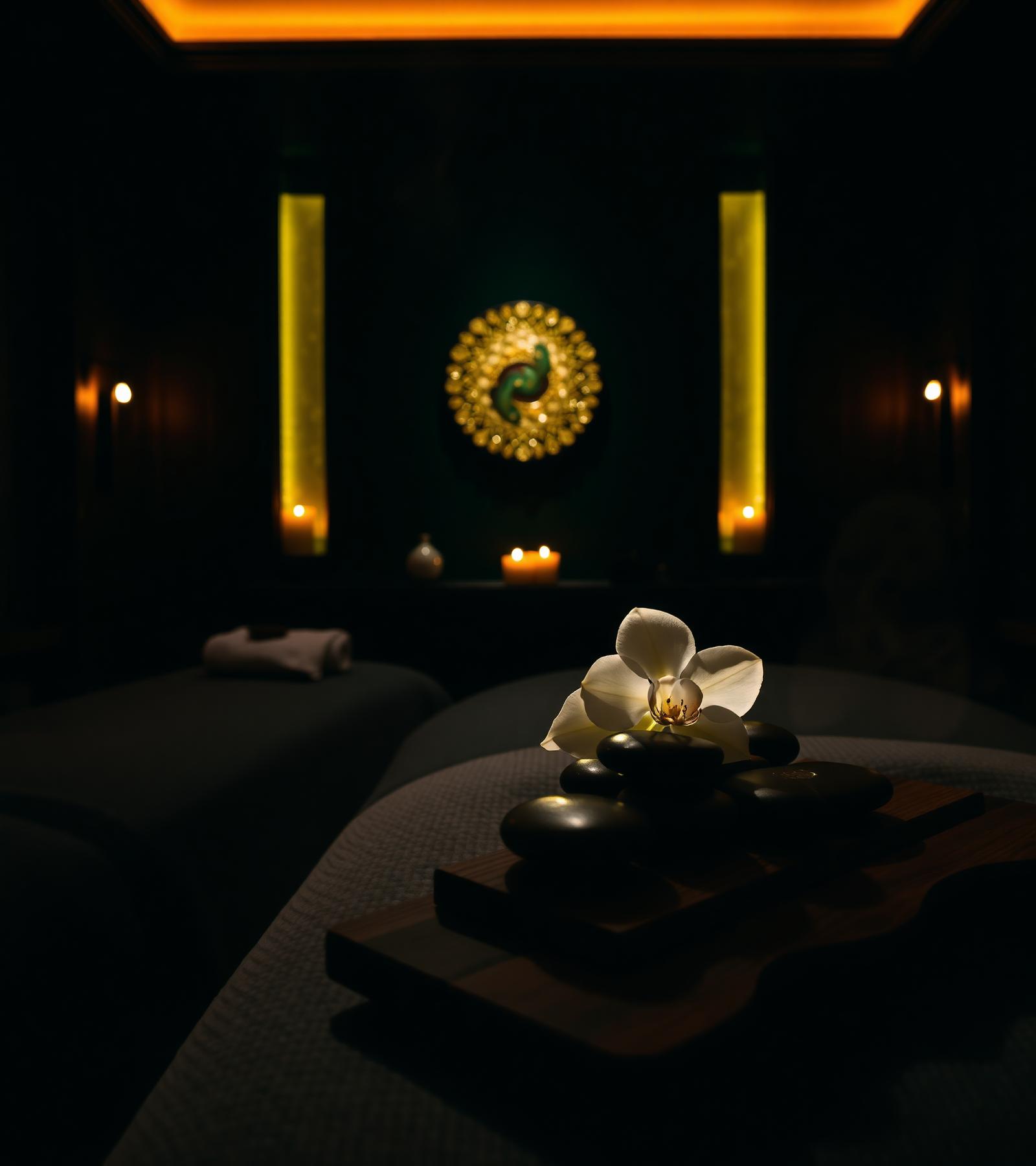 Candlelit spa treatment room